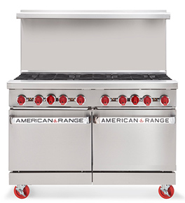 Green Flame Series 8 burner commercial stove by American Range